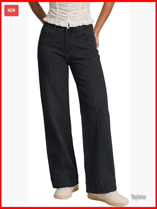 Denim - High Waist Wide Leg Baggy Jeans Stretchy Denim Trouser Pants